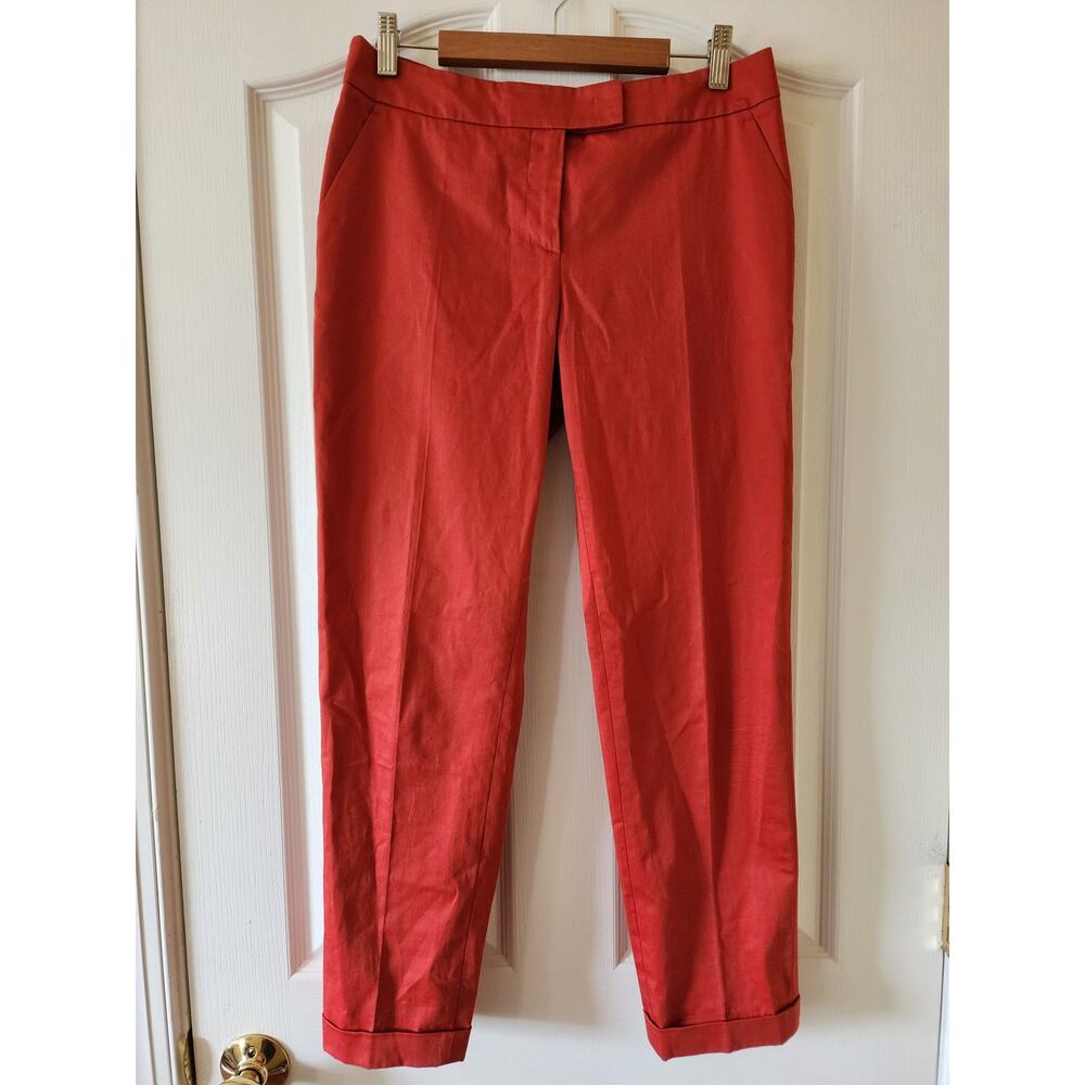 Akris Punto Cropped Ankle Trousers Brick Red Size 6 Cuffed Hem Stretch Cotton
